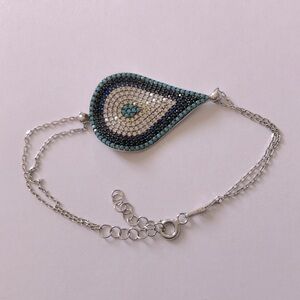 🧿925 Silver bracelet drop evileye cubic zirconia cz and turquoise stones